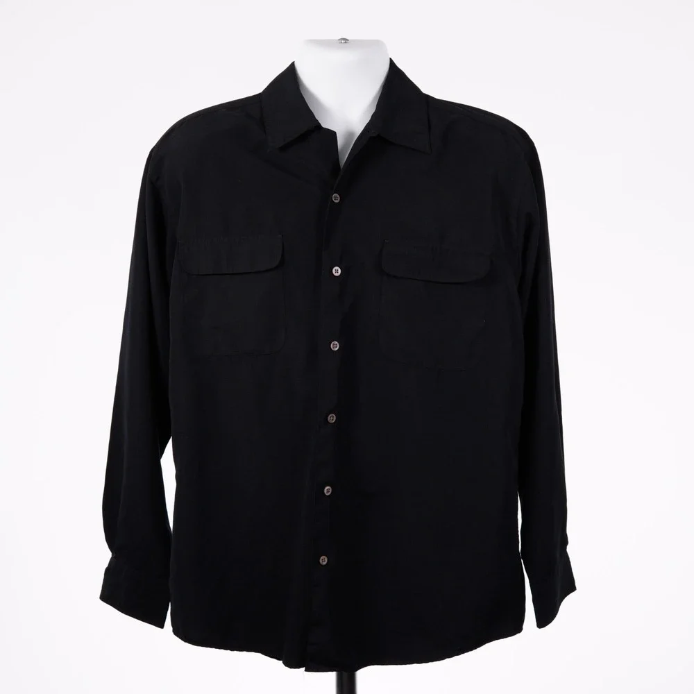 Oleg Cassini Salute Medium Black Men's Collared Dress Shirt Polyester